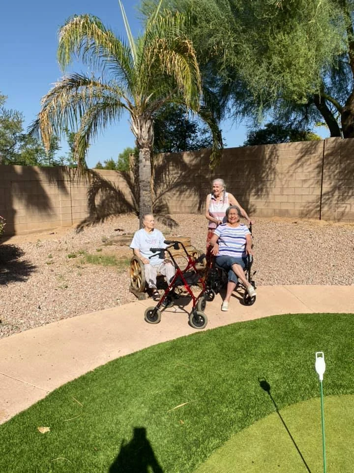 Residents spending time together in the yard